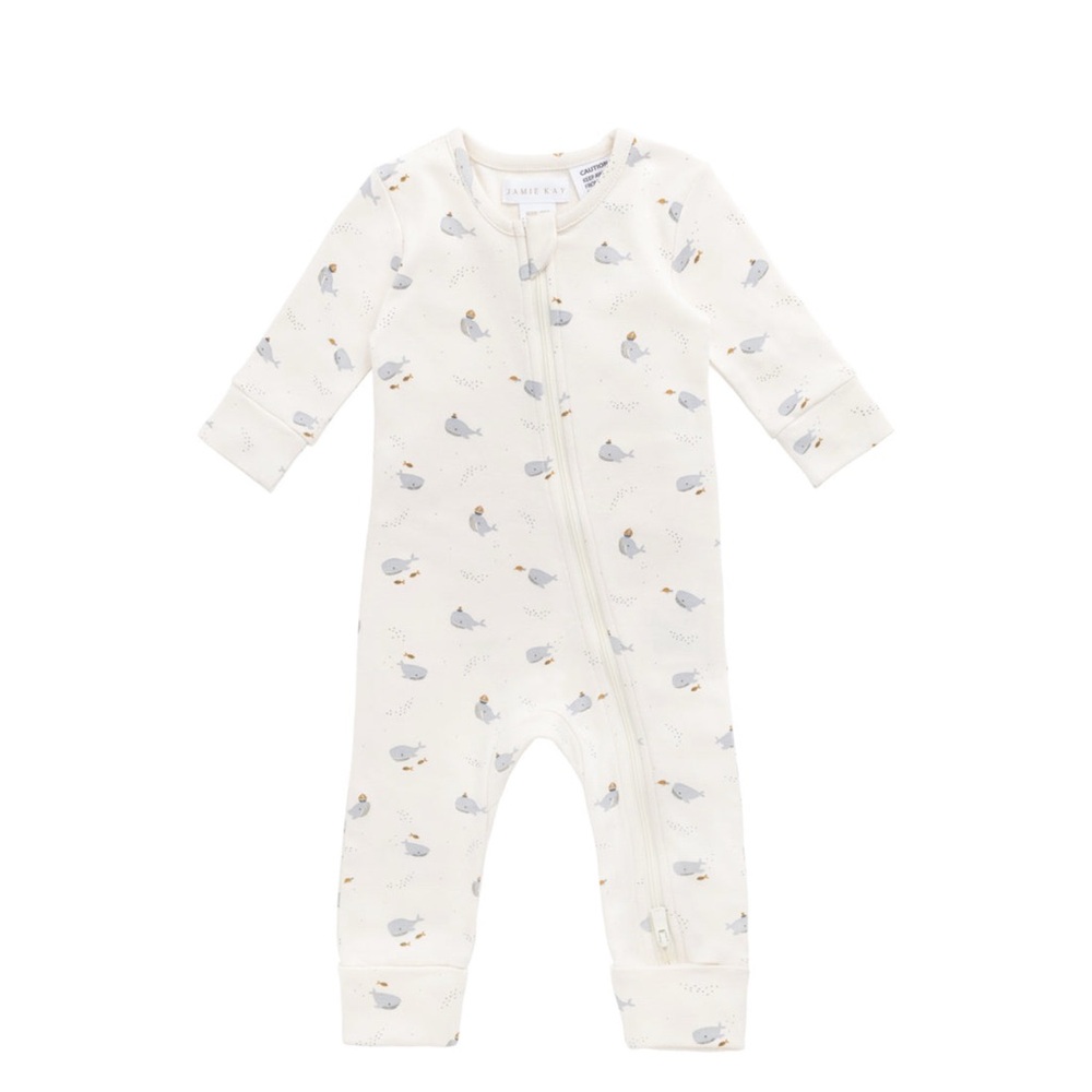 New Jamie Kay Organic Cotton Reese Zip Onepiece in Whales Size 2 - Picture 4 of 9